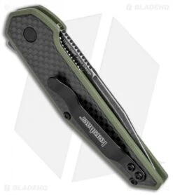 Kershaw Anso Fraxion Liner Lock Knife CF/OD Green G-10 (2.75" Black SW) 1160OLBW -Kershaw Store Kershaw Anso Fraxion LL CF Green G 10 Black SW 1160OLBW BHQ 79687 jr side