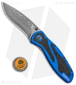 Kershaw Blur Assisted Opening Knife Blue Aluminum (3.375" Damascus) 1670NBDAM -Kershaw Store Kershaw Blur Assisted Opening Knife Blue Aluminum Damascus 1670NBDAM BHQ 107880 kp bottlecap jr