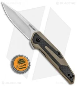 Kershaw Anso Fraxion Liner Lock Knife CF/Tan G-10 (2.75" Stonewash) 1160TAN -Kershaw Store Kershaw Fraxion LL Tan 1160TAN BHQ 83150 jr bottlecap