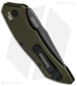 Kershaw Launch 1 Automatic Knife Olive Green Aluminum (3.4" BlackWash) 7100OLBW -Kershaw Store Kershaw Launch 1 Automatic Olive Green Aluminum BlackWash 7100OLBW BHQ 91250 jr side
