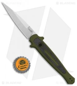 Kershaw Launch 8 Stiletto Automatic Knife Green/CF (3.5" Stonewash) -Kershaw Store Kershaw Launch 8 Stiletto Auto Green CF SW KER7150OLSW BHQ 105833 jr bottlecap