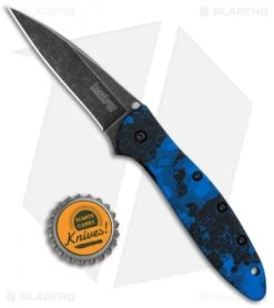 Kershaw Leek Spring Assisted Knife A/O Digital Blue (3" Black SW) 1660DBLU -Kershaw Store Kershaw Leek A O Digital Blue Blackwash KS1660DBLU BHQ 102811 jr bottlecap