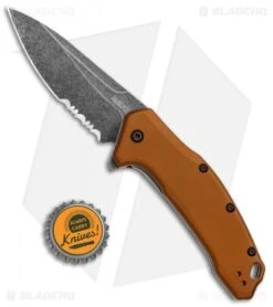 Kershaw Link Drop Point Knife Flat Dark Earth Aluminum (3.25" BlackWash Serr) -Kershaw Store Kershaw Link Assisted SW Plain FDE Handle Serr 1776BRZBWST BHQ 85191 jr bottlecap