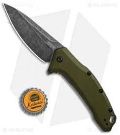 Kershaw Link Drop Point Knife OD Green Aluminum (3.25" BlackWash) -Kershaw Store Kershaw Link DP OD Green Aluminum BlackWash 1776OLBW BHQ 92312 jr bottlecap