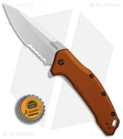 Kershaw Link Drop Point Knife Flat Dark Earth Aluminum (3.25" Stonewash Serr) 9 Kershaw Link Drop Point Knife Flat Dark Earth Aluminum (3.25" Stonewash Serr) -Kershaw Store Kershaw Link Drop Point Flat Dark Earth Aluminum SW Serr BHQ 85192 er bottlecap
